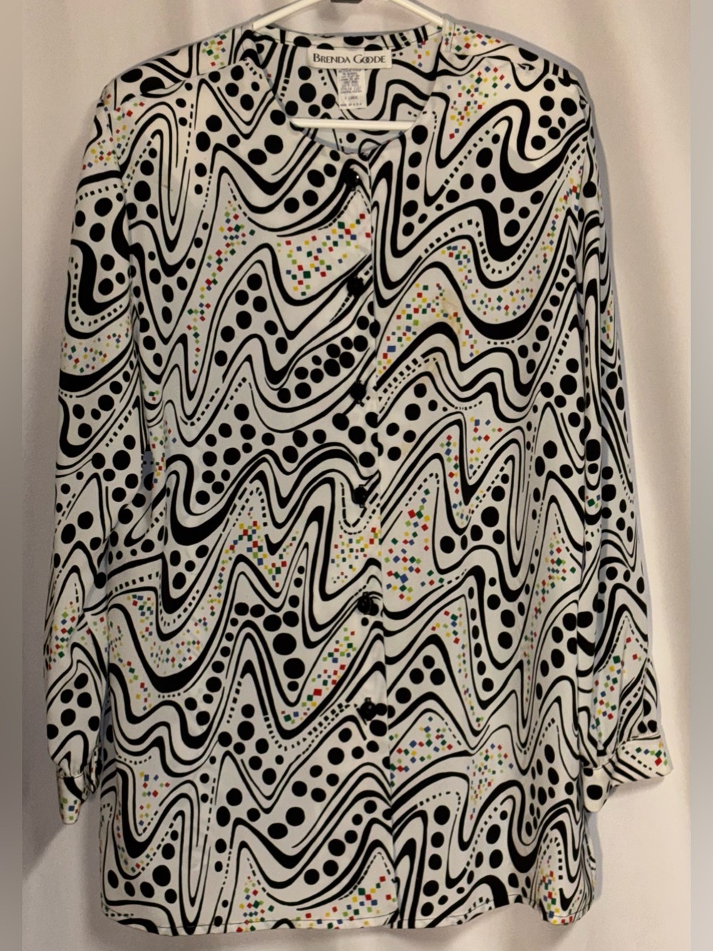 Vintage Brenda Goode Psychedelic Wavy Button Up Shirt Blouse XL Like New